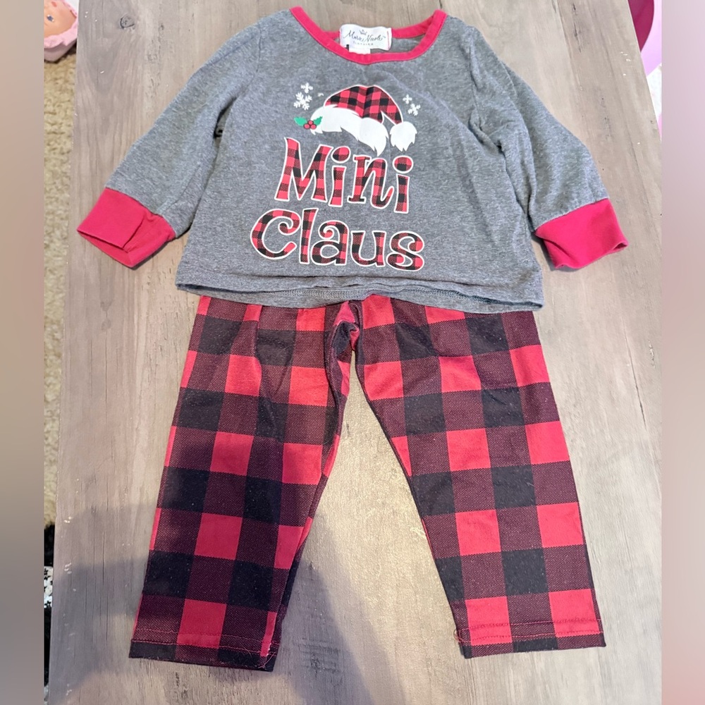 Mini Claus Kids Pajama Set - Gray and Red 12-18m